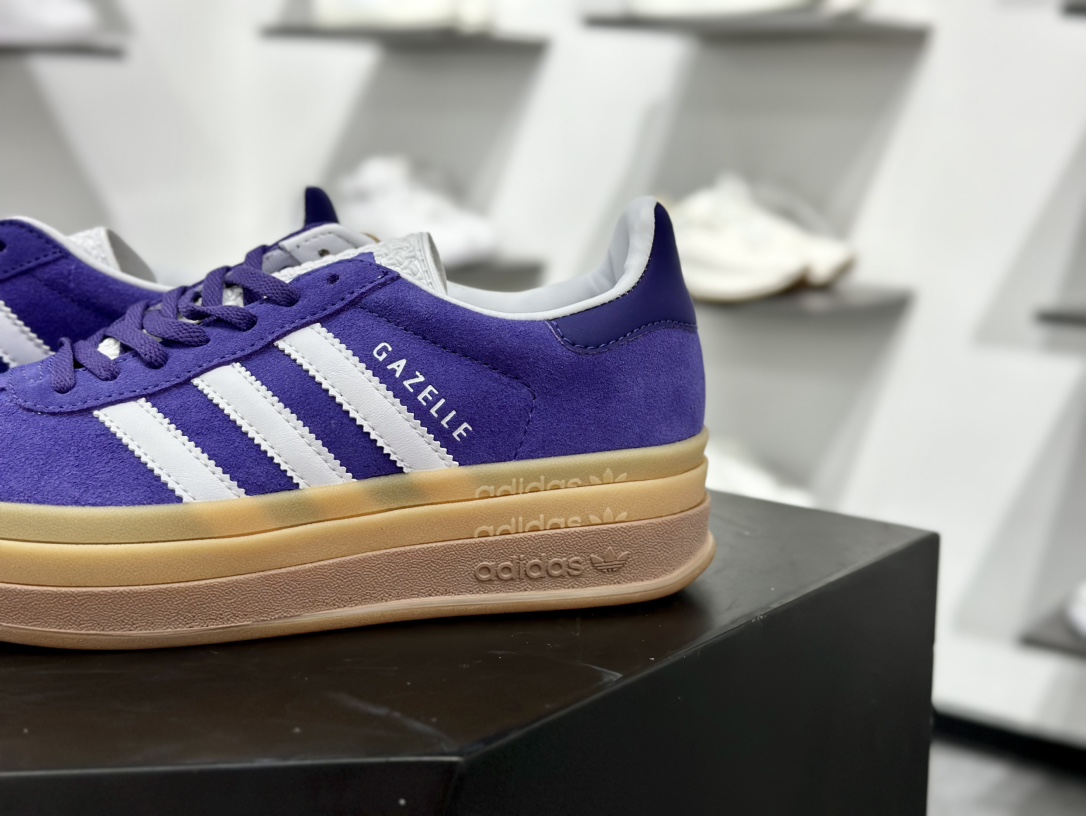 阿迪达斯Adidas Originals Gazelle Bold W 羚羊松糕系列低帮休闲运动板鞋“葡萄紫白生胶底” IE0419