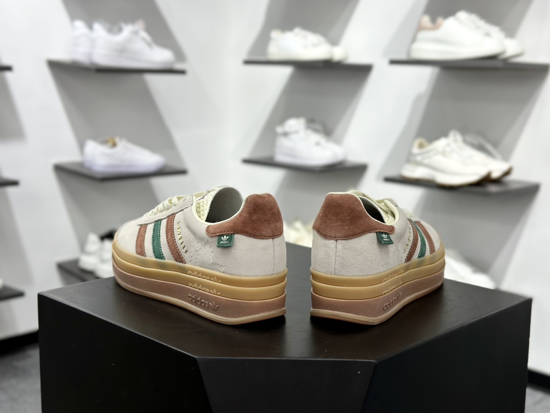 阿迪达斯Adidas Originals Gazelle Bold W 羚羊松糕系列低帮休闲运动板鞋“翻毛浅灰深绿酒红生胶底” IG3685