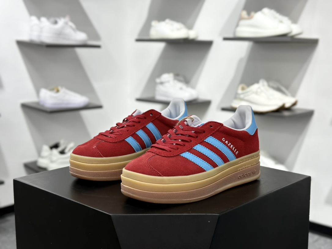 阿迪达斯Adidas Originals Gazelle Bold W 羚羊松糕系列低帮休闲运动板鞋“酒红米白蛇年限定” JQ5977