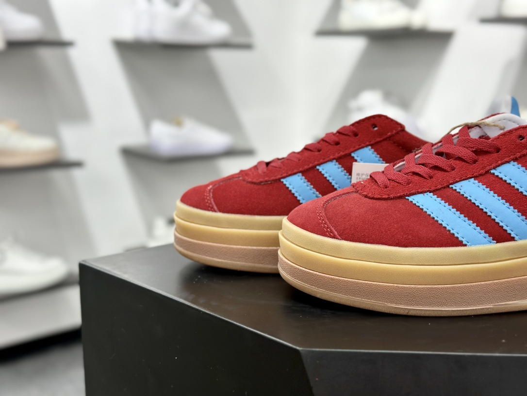 阿迪达斯Adidas Originals Gazelle Bold W 羚羊松糕系列低帮休闲运动板鞋“酒红米白蛇年限定” JQ5977