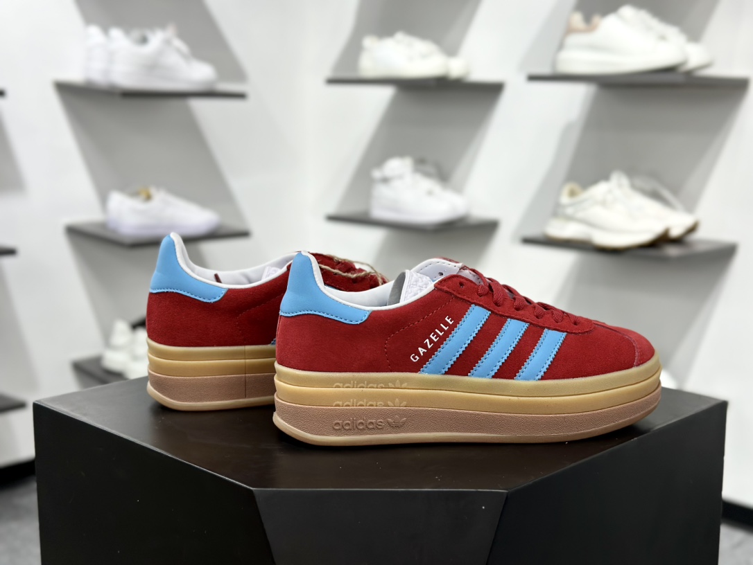 阿迪达斯Adidas Originals Gazelle Bold W 羚羊松糕系列低帮休闲运动板鞋“酒红米白蛇年限定” JQ5977