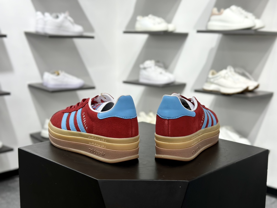 阿迪达斯Adidas Originals Gazelle Bold W 羚羊松糕系列低帮休闲运动板鞋“酒红米白蛇年限定” JQ5977