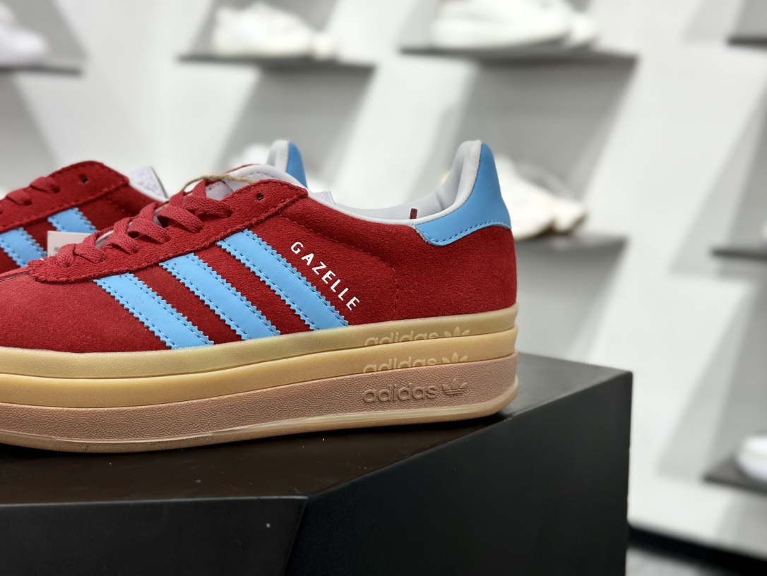 阿迪达斯Adidas Originals Gazelle Bold W 羚羊松糕系列低帮休闲运动板鞋“酒红米白蛇年限定” JQ5977