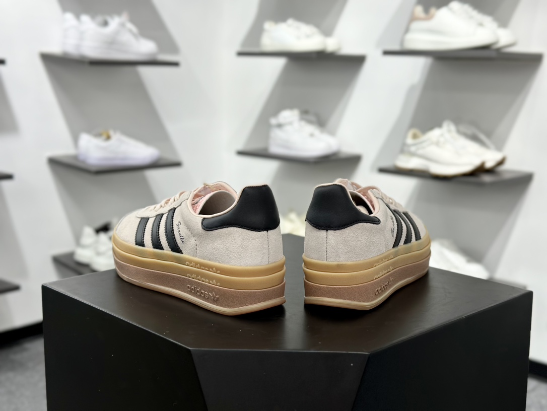 阿迪达斯Adidas Originals Gazelle Bold W 羚羊松糕系列复古百搭厚底增高低帮板鞋“翻毛胭脂粉黑生胶底” IE0429
