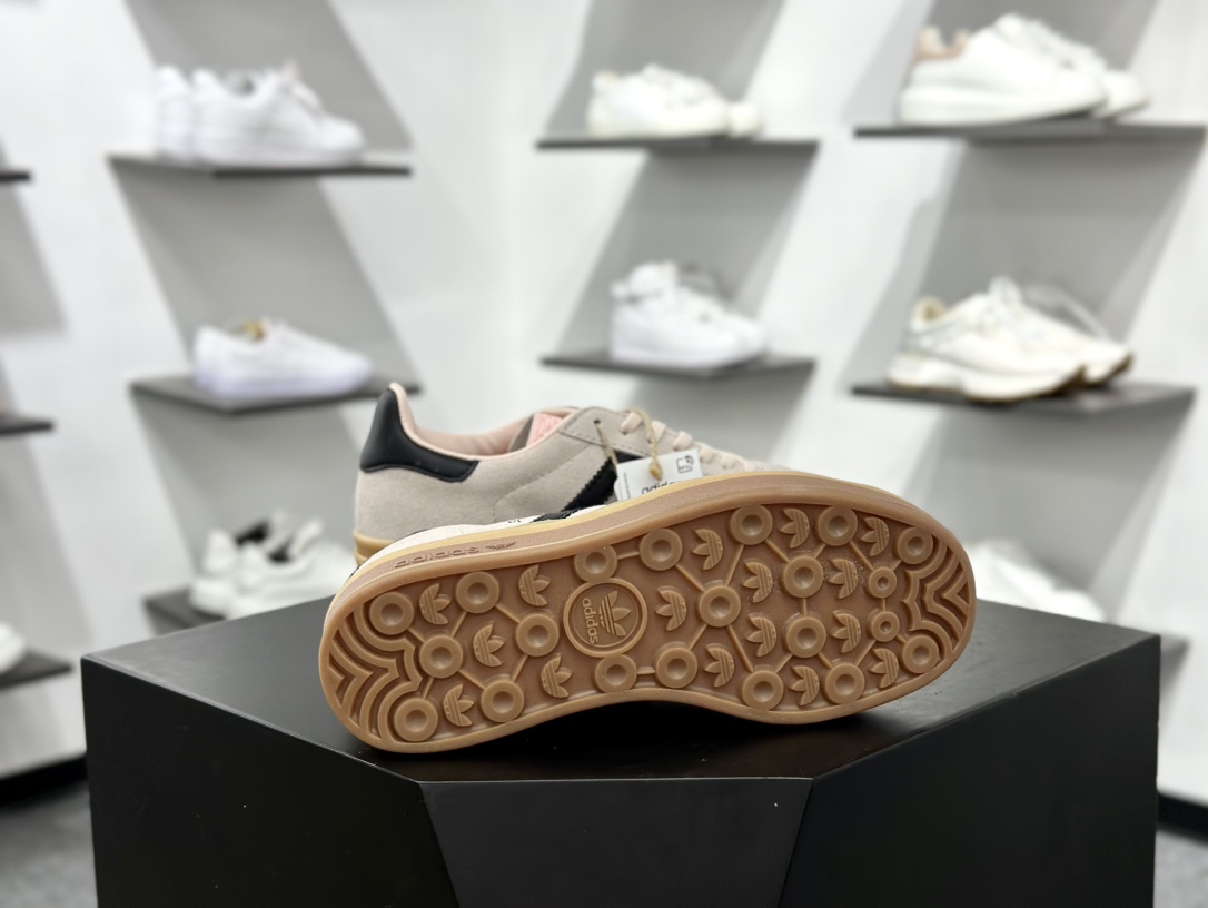 阿迪达斯Adidas Originals Gazelle Bold W 羚羊松糕系列复古百搭厚底增高低帮板鞋“翻毛胭脂粉黑生胶底” IE0429