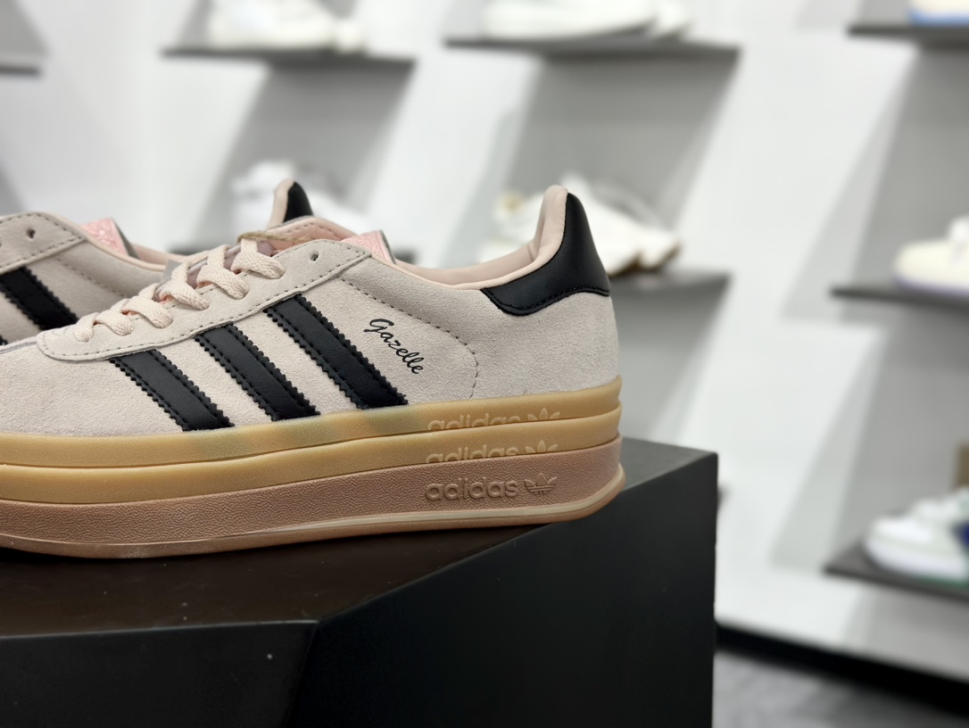 阿迪达斯Adidas Originals Gazelle Bold W 羚羊松糕系列复古百搭厚底增高低帮板鞋“翻毛胭脂粉黑生胶底” IE0429