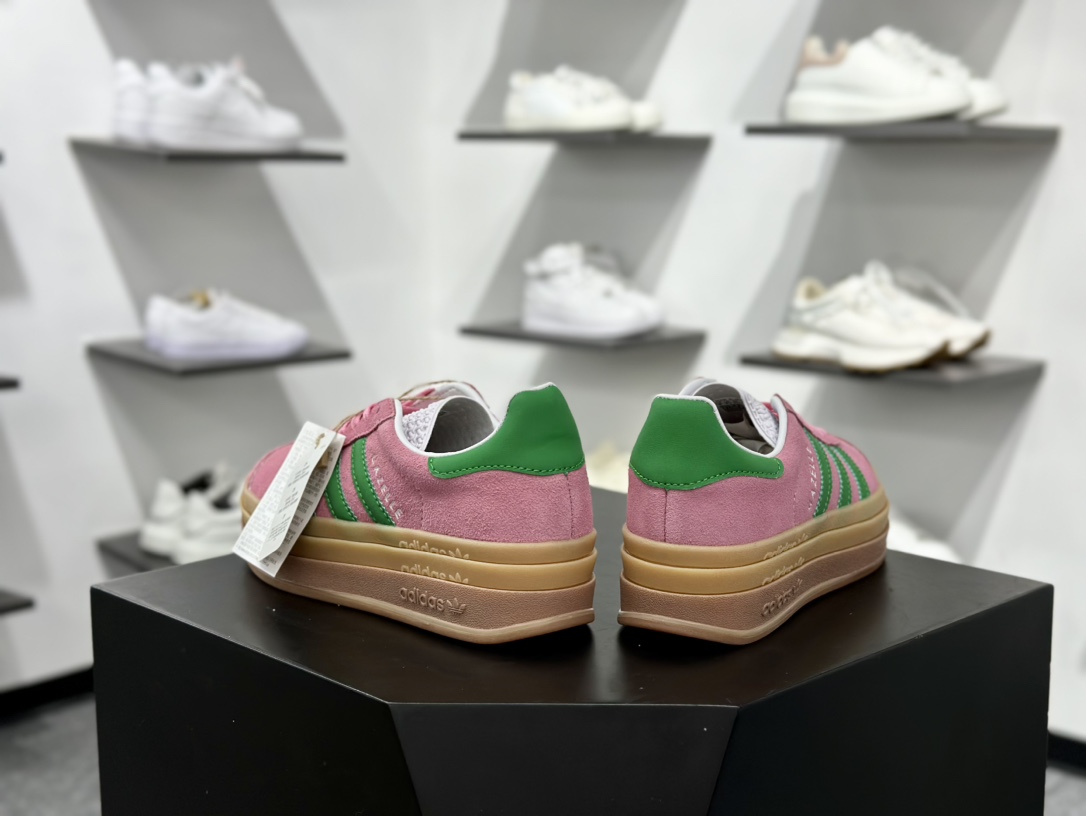 阿迪达斯Adidas Originals Gazelle Bold W 羚羊松糕系列低帮休闲运动板鞋“翻毛淡粉红绿生胶底” IE0420