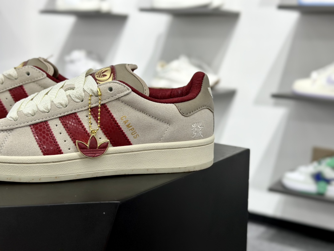 阿迪达斯Adidas Originals Campus 00s 学院系列面包风经典低帮百搭休闲运动板鞋“翻毛米黄酒红发财蛇年” JR0093