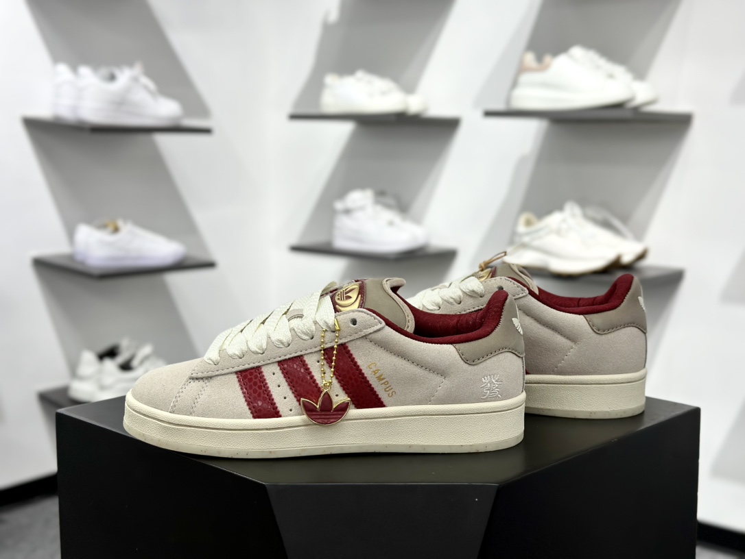 阿迪达斯Adidas Originals Campus 00s 学院系列面包风经典低帮百搭休闲运动板鞋“翻毛米黄酒红发财蛇年” JR0093