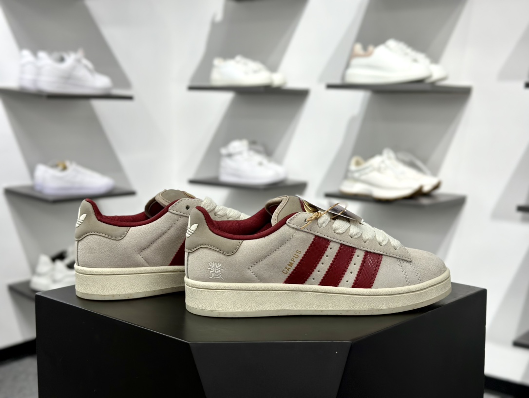 阿迪达斯Adidas Originals Campus 00s 学院系列面包风经典低帮百搭休闲运动板鞋“翻毛米黄酒红发财蛇年” JR0093