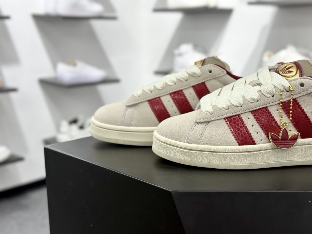 阿迪达斯Adidas Originals Campus 00s 学院系列面包风经典低帮百搭休闲运动板鞋“翻毛米黄酒红发财蛇年” JR0093