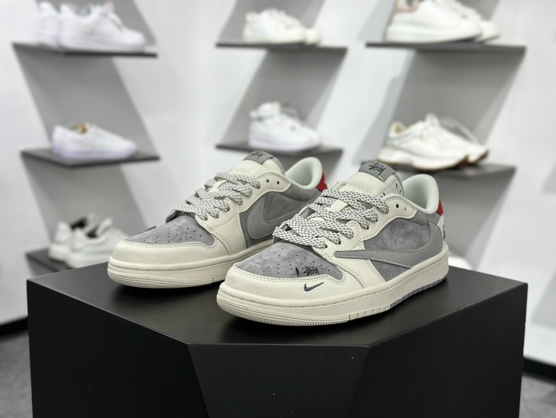 Travis Scott x Nike Air Jordan 1 Low x Stussy Air Jordan 1 Low 反转白灰红满天星倒钩 SJ2068-130
