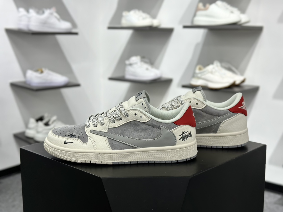 Travis Scott x Nike Air Jordan 1 Low x Stussy Air Jordan 1 Low 反转白灰红满天星倒钩 SJ2068-130