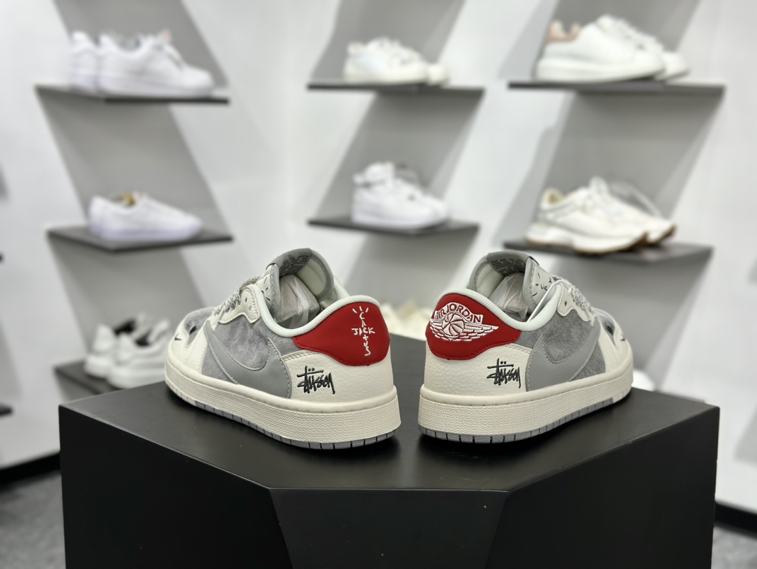 Travis Scott x Nike Air Jordan 1 Low x Stussy Air Jordan 1 Low 反转白灰红满天星倒钩 SJ2068-130