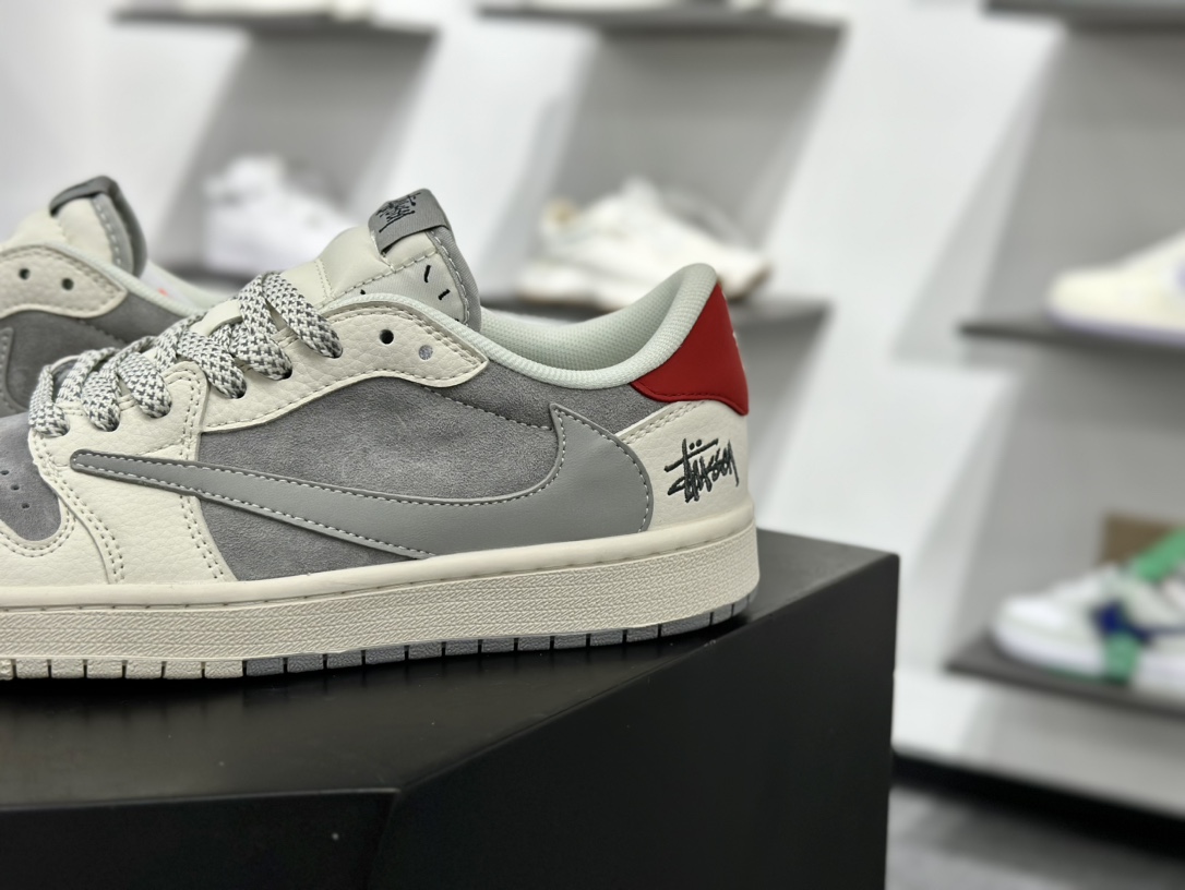 Travis Scott x Nike Air Jordan 1 Low x Stussy Air Jordan 1 Low 反转白灰红满天星倒钩 SJ2068-130