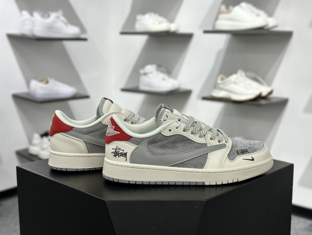 Travis Scott x Nike Air Jordan 1 Low x Stussy Air Jordan 1 Low 反转白灰红满天星倒钩 SJ2068-130