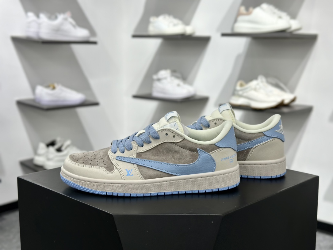 Travis Scott x Nike Air Jordan 1 Low x Louis Vuitton Air Jordan 1 Low 反转翻毛白蓝倒钩 LX1988-101