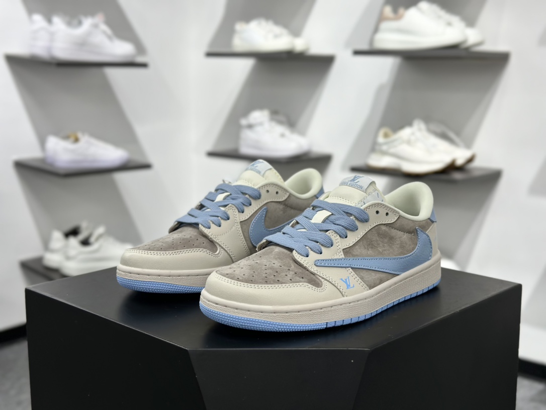 Travis Scott x Nike Air Jordan 1 Low x Louis Vuitton Air Jordan 1 Low 反转翻毛白蓝倒钩 LX1988-101