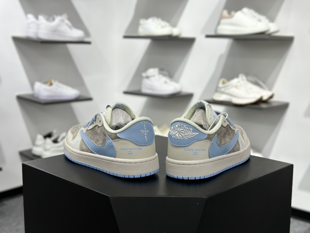 Travis Scott x Nike Air Jordan 1 Low x Louis Vuitton Air Jordan 1 Low 反转翻毛白蓝倒钩 LX1988-101
