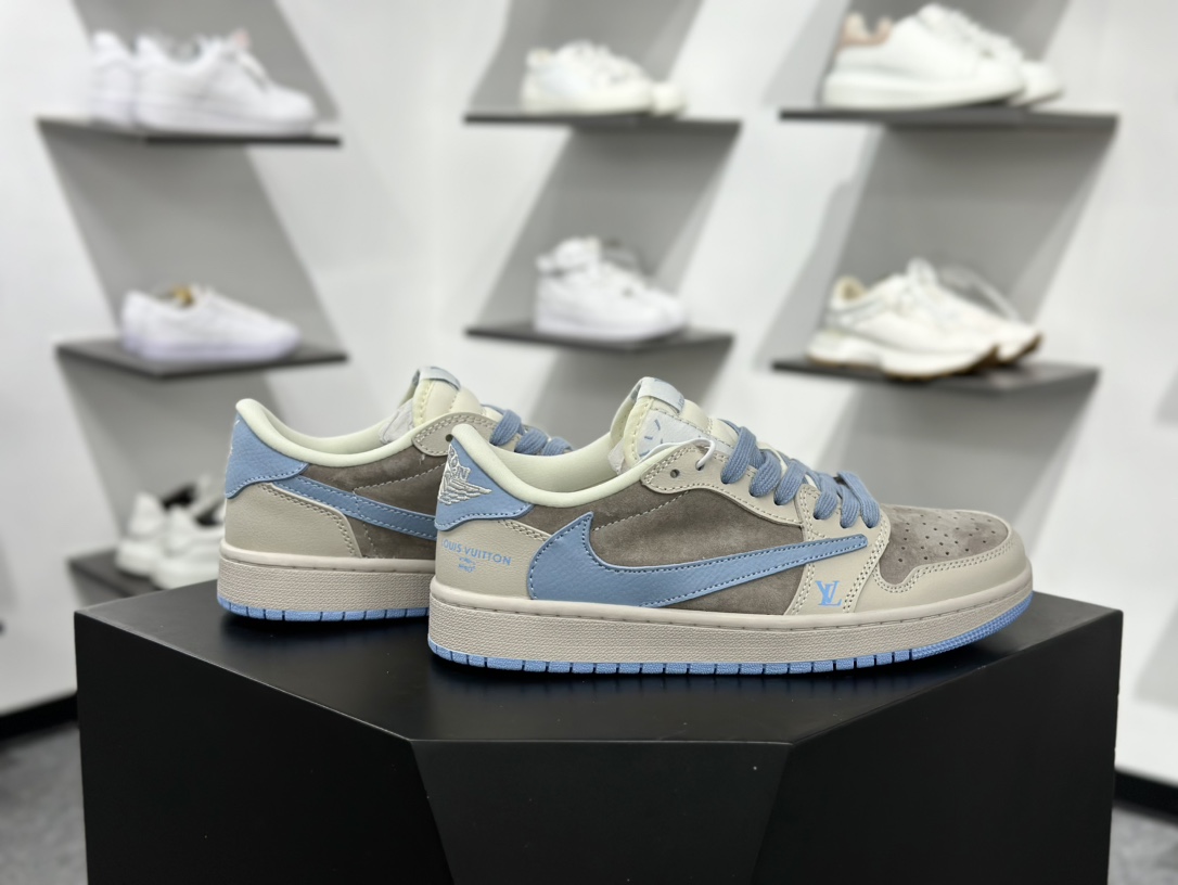 Travis Scott x Nike Air Jordan 1 Low x Louis Vuitton Air Jordan 1 Low 反转翻毛白蓝倒钩 LX1988-101