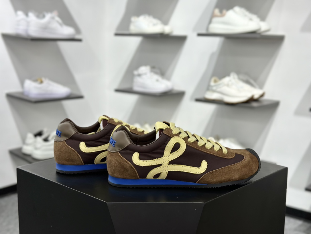 罗意威Loewe Ballet Runner 2.0 Sneakers 芭蕾舞2.0系列阿甘百搭休闲运动鞋“咖啡棕宝蓝米黄” MBR2282X01-4865