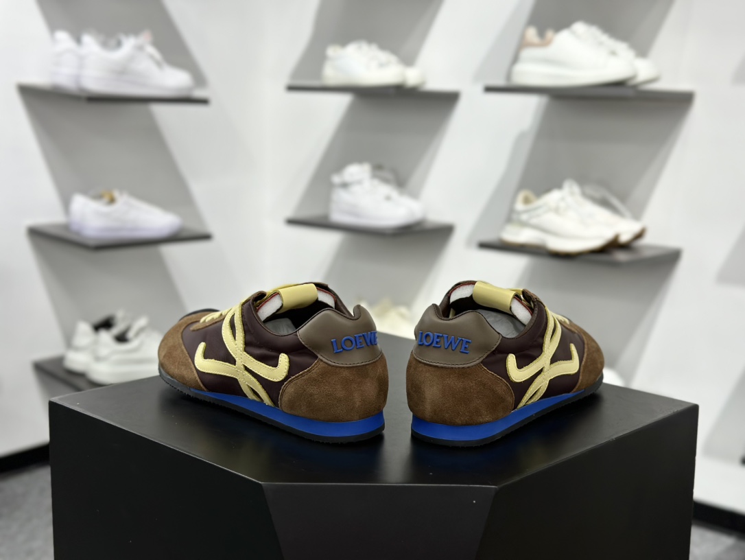罗意威Loewe Ballet Runner 2.0 Sneakers 芭蕾舞2.0系列阿甘百搭休闲运动鞋“咖啡棕宝蓝米黄” MBR2282X01-4865