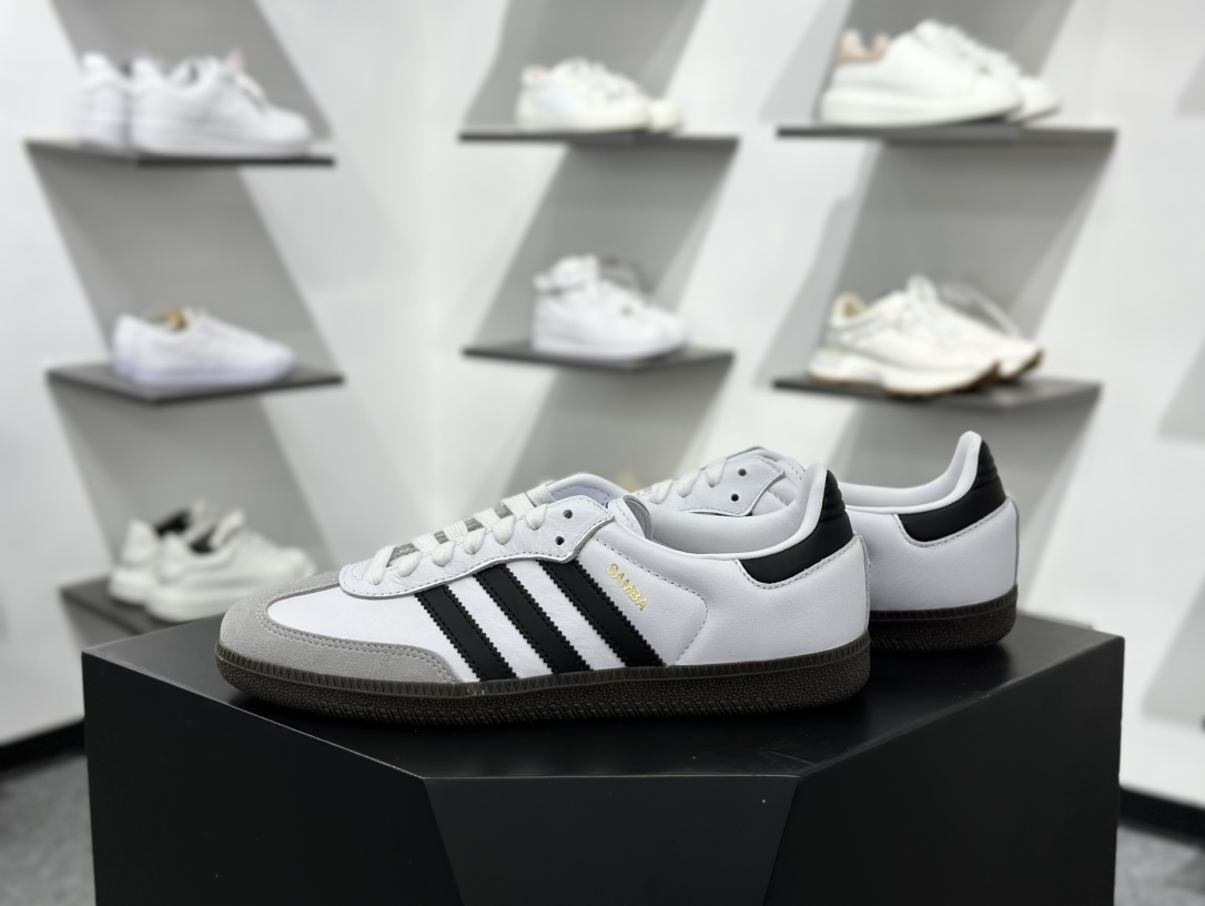 三叶草Adidas Originals Samba OG桑巴舞系列绅士德训板鞋“皮革白粉兔涂鸦焦糖底” B75806