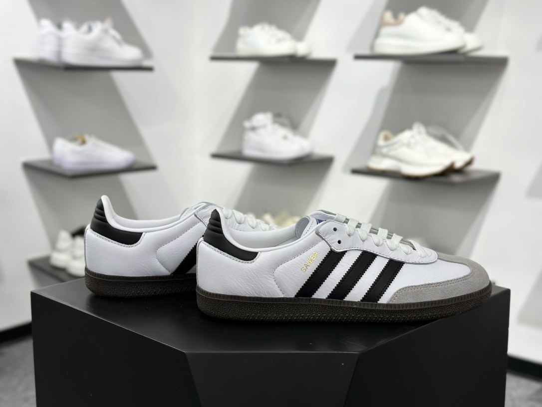 三叶草Adidas Originals Samba OG桑巴舞系列绅士德训板鞋“皮革白粉兔涂鸦焦糖底” B75806