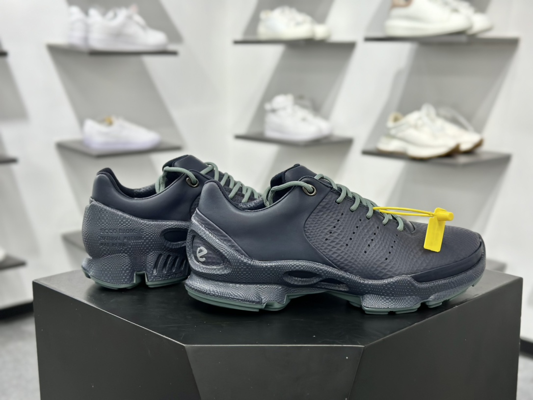 ECCO爱步Men's Sports Running Biom C Leather 健步C系列低帮系带真皮运动鞋“皮革暗蓝石绿”800334 61095