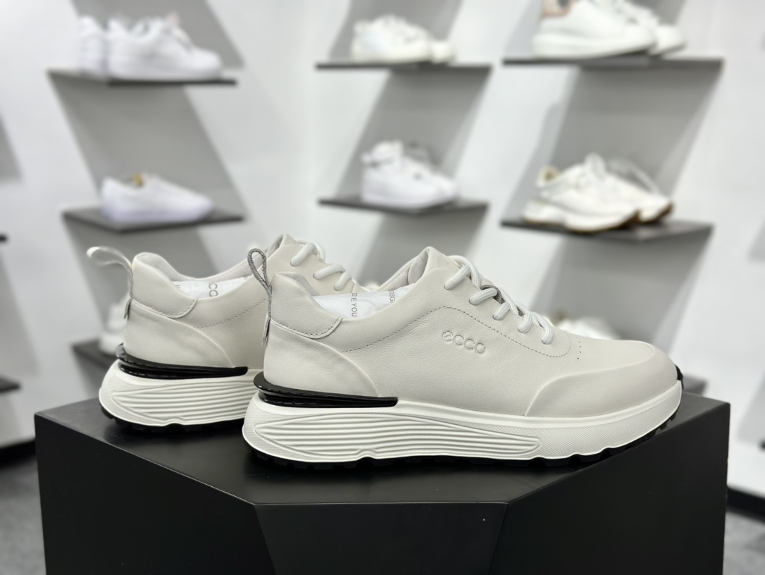 爱步/ECCO Men's Classic Tuke Boen Low 系列低帮系带经典小白运动鞋“皮革米白黑”630796 01002