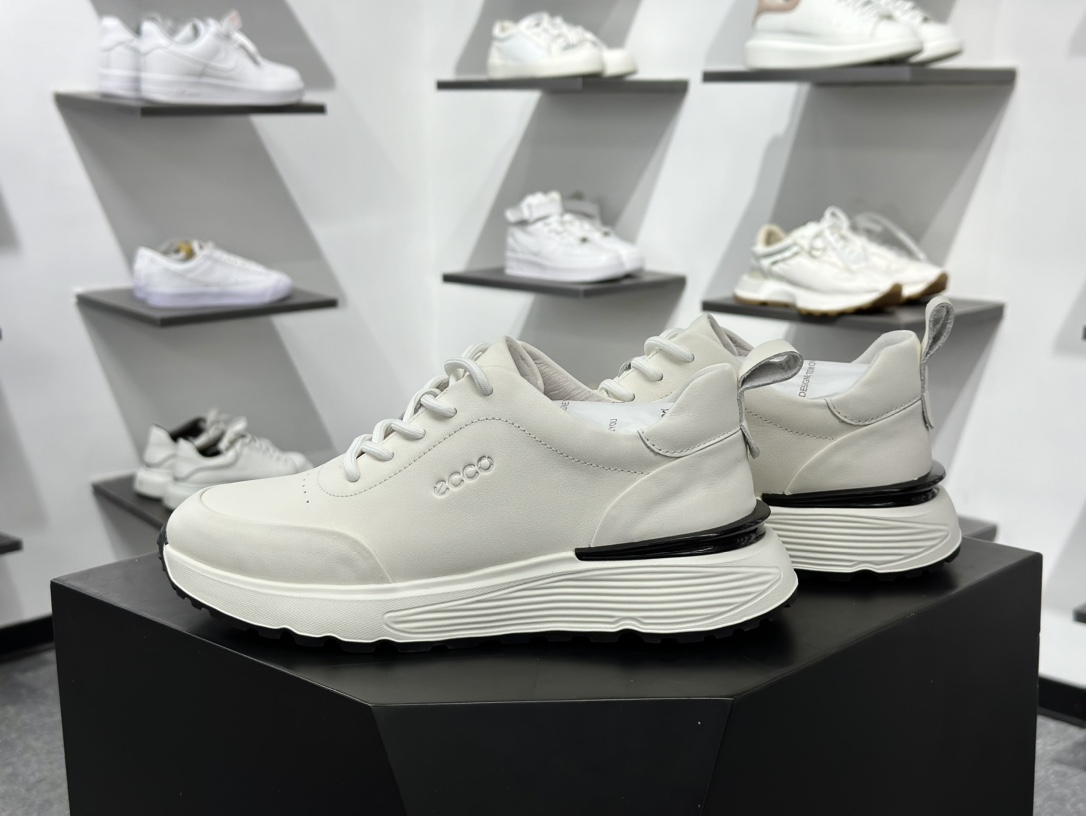 爱步/ECCO Men's Classic Tuke Boen Low 系列低帮系带经典小白运动鞋“皮革米白黑”630796 01002