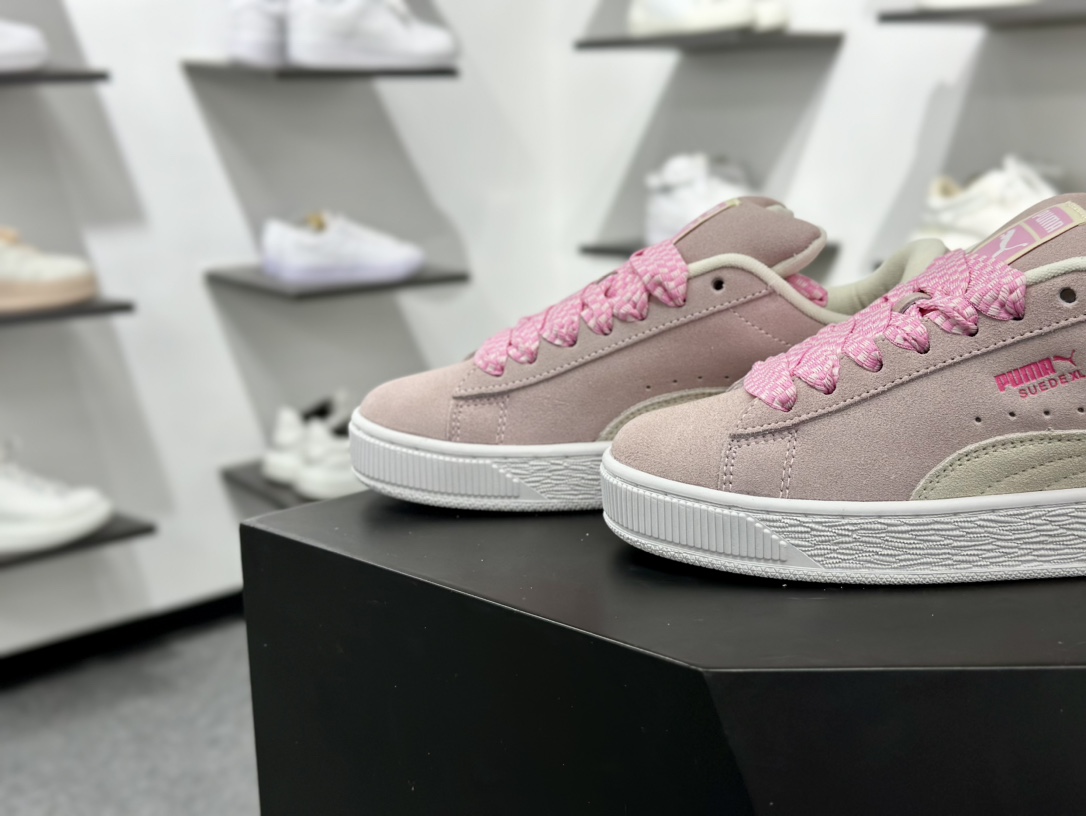 彪马PUMA Suede Low XL”Blue White”经典明星系列低帮面包风板鞋“翻毛粉色白底” 395205-02