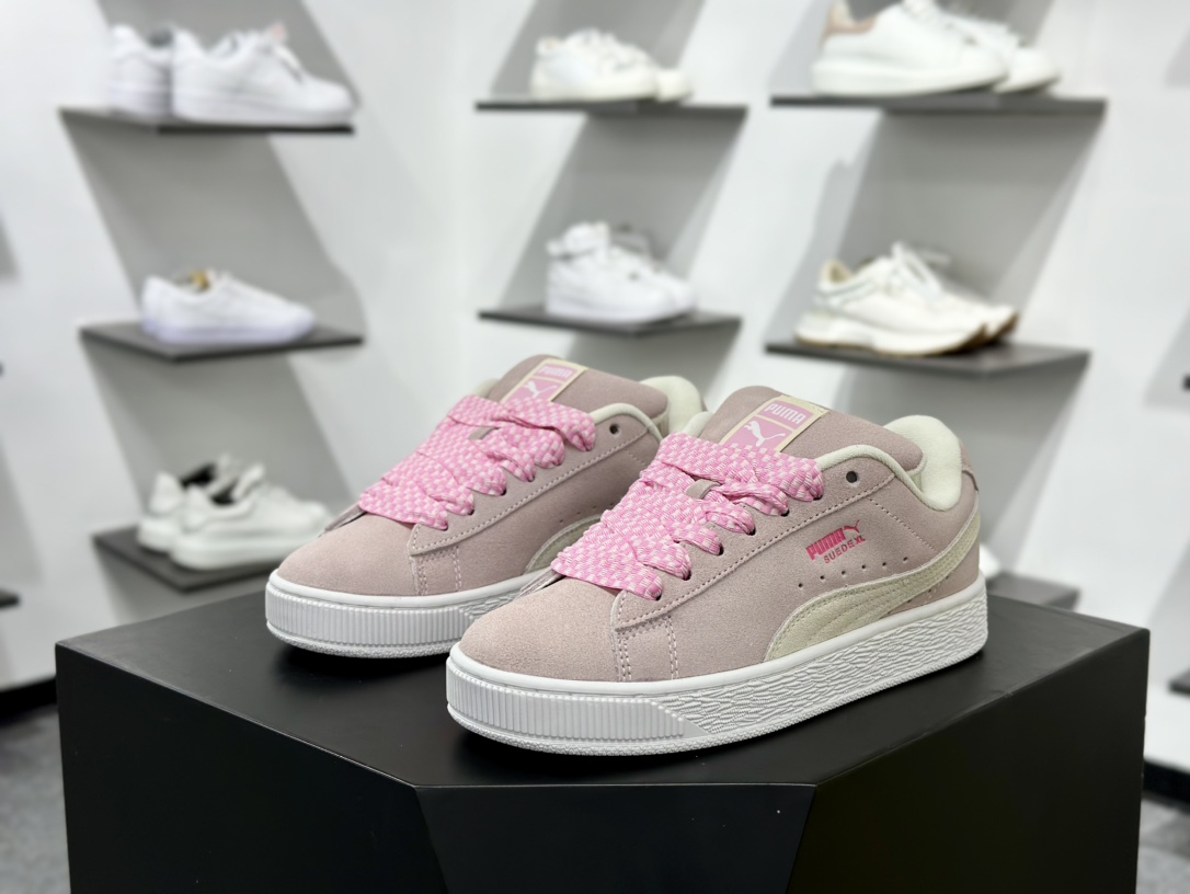 彪马PUMA Suede Low XL”Blue White”经典明星系列低帮面包风板鞋“翻毛粉色白底” 395205-02