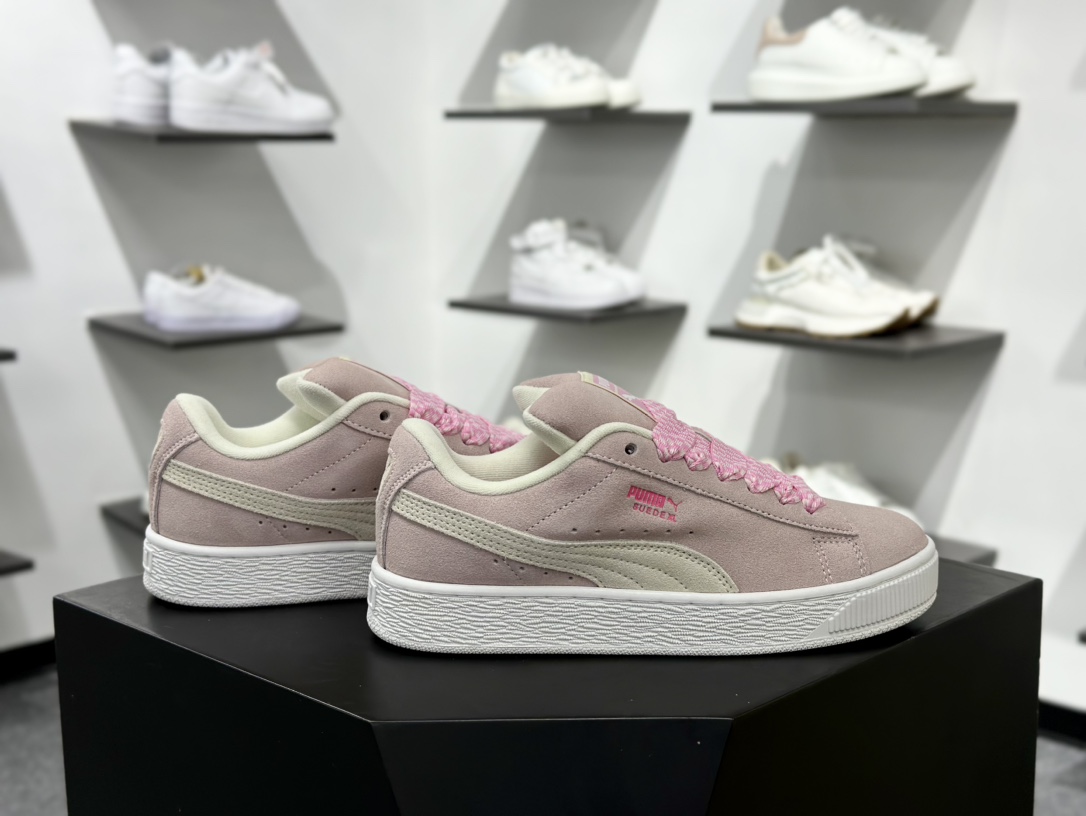 彪马PUMA Suede Low XL”Blue White”经典明星系列低帮面包风板鞋“翻毛粉色白底” 395205-02