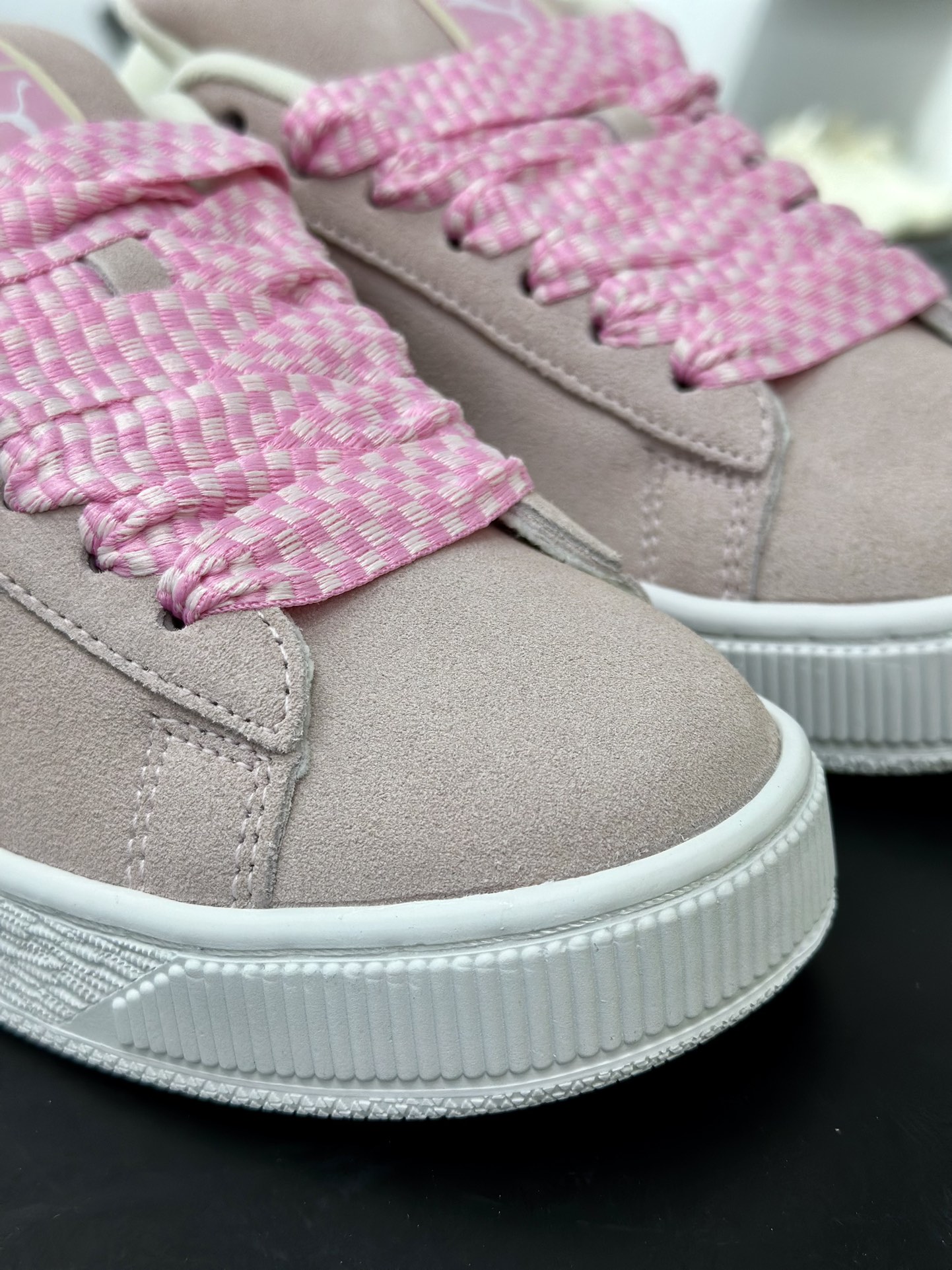 彪马PUMA Suede Low XL”Blue White”经典明星系列低帮面包风板鞋“翻毛粉色白底” 395205-02