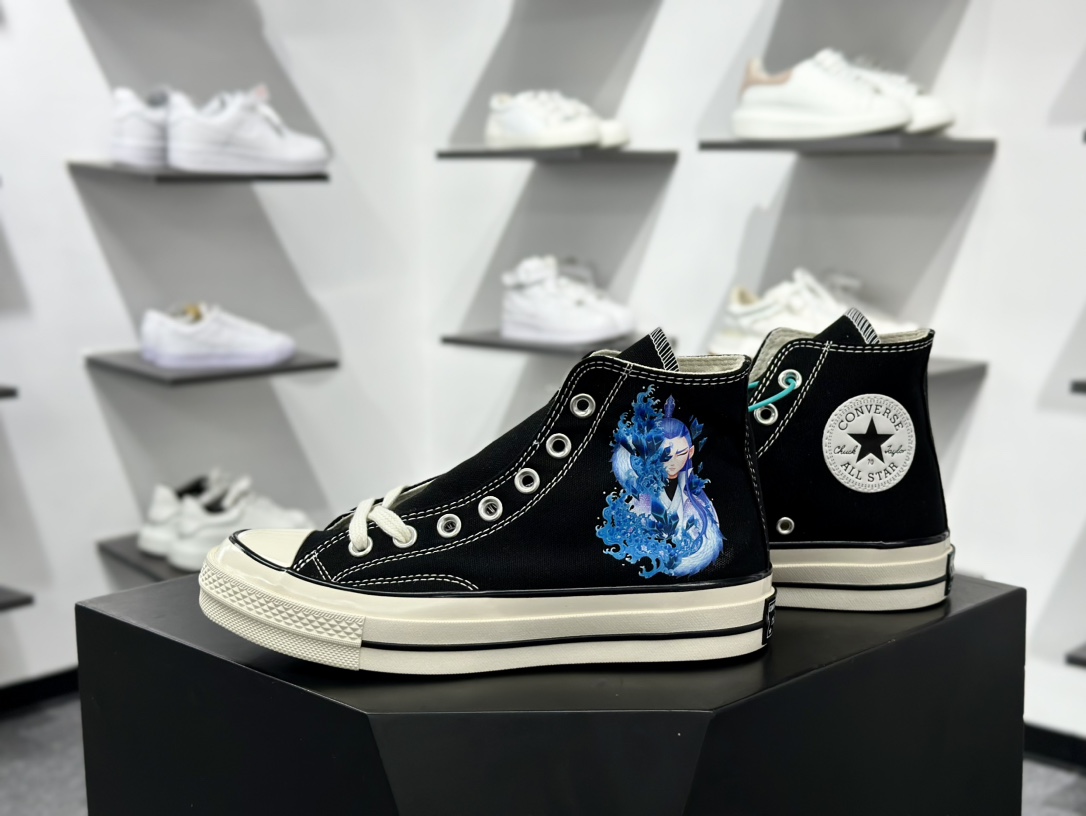 Converse Chuck Taylor All Star 1970s High”Nezha ”复古三星标高帮百搭板鞋“帆布黑白彩色敖丙印花” 162050C