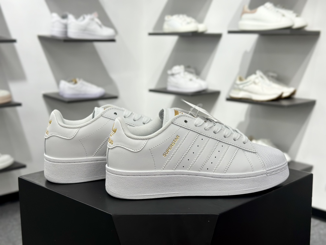 三叶草Adidas Originals Superstar XLG 贝壳头系列低帮厚底松糕板鞋“皮革白金LOGO” ID4655