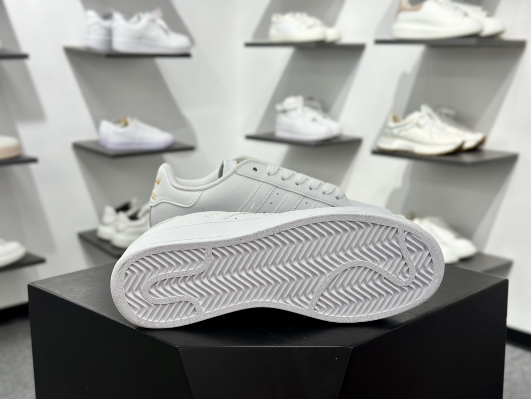 三叶草Adidas Originals Superstar XLG 贝壳头系列低帮厚底松糕板鞋“皮革白金LOGO” ID4655