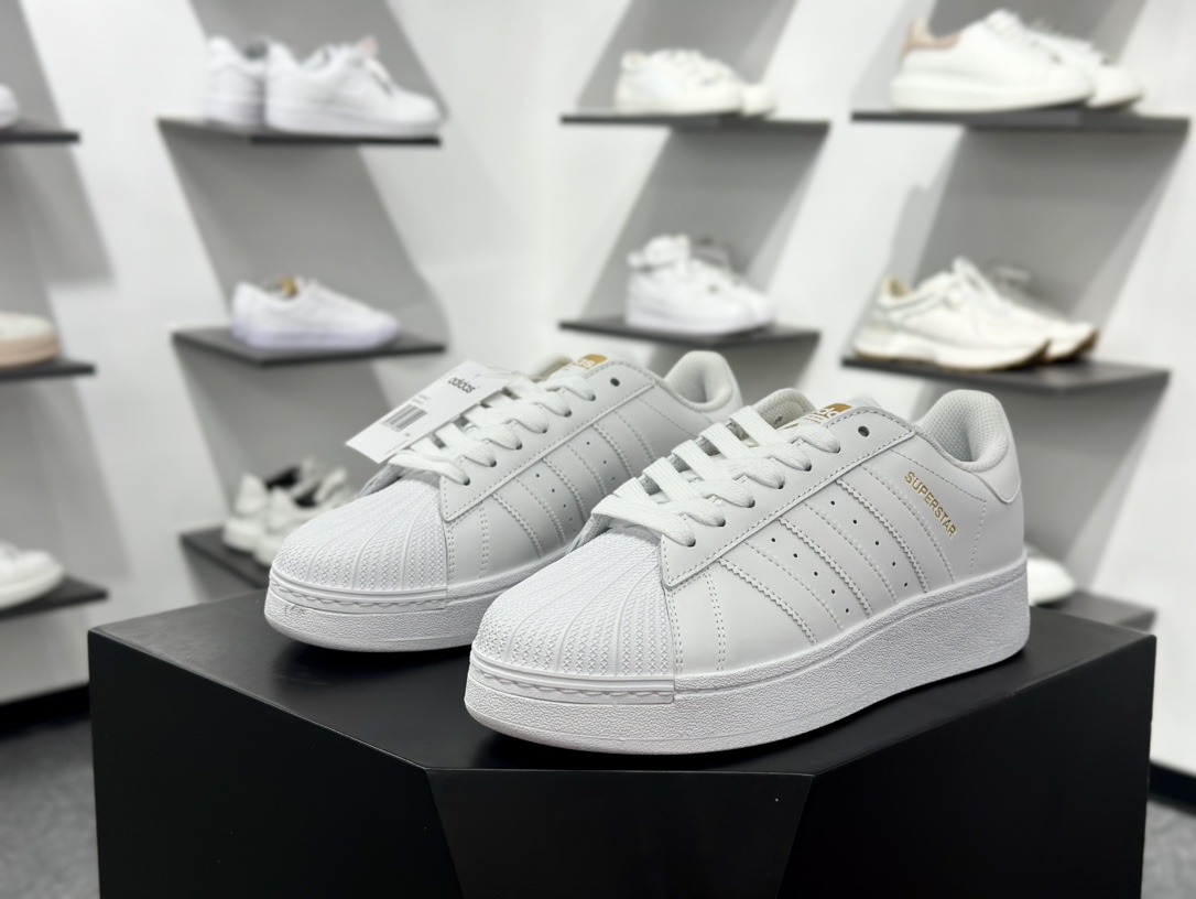 三叶草Adidas Originals Superstar XLG 贝壳头系列低帮厚底松糕板鞋“皮革白金LOGO” ID4655