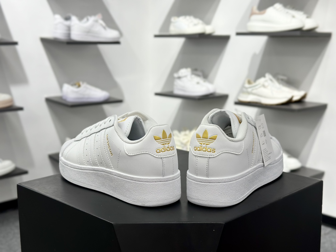 三叶草Adidas Originals Superstar XLG 贝壳头系列低帮厚底松糕板鞋“皮革白金LOGO” ID4655