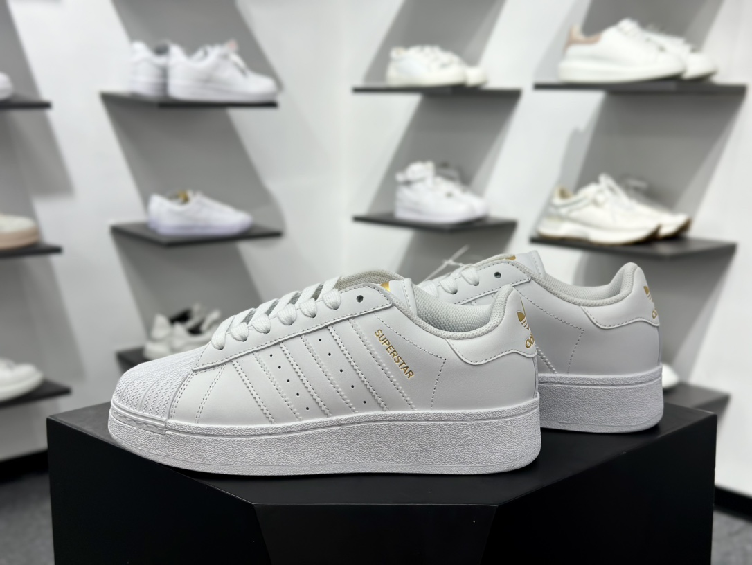 三叶草Adidas Originals Superstar XLG 贝壳头系列低帮厚底松糕板鞋“皮革白金LOGO” ID4655
