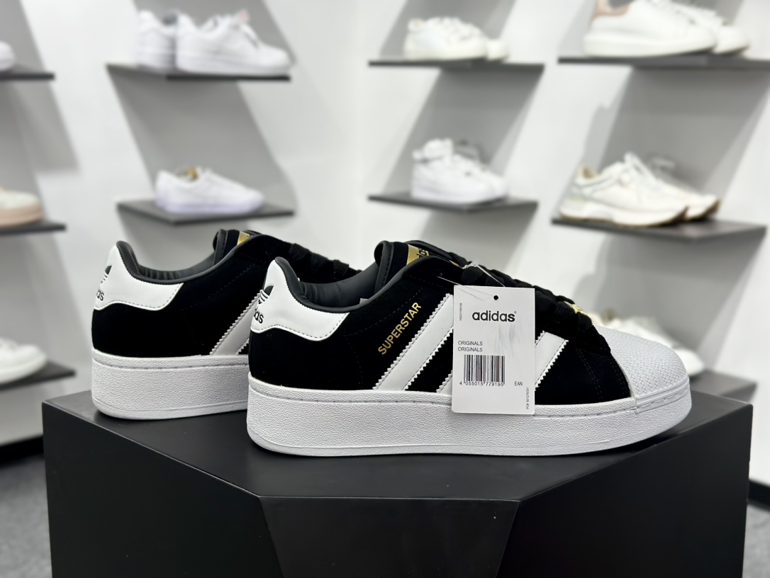 三叶草Adidas Originals Superstar XLG 贝壳头系列低帮厚底松糕经板鞋“皮革黑金LOGO” ID4657