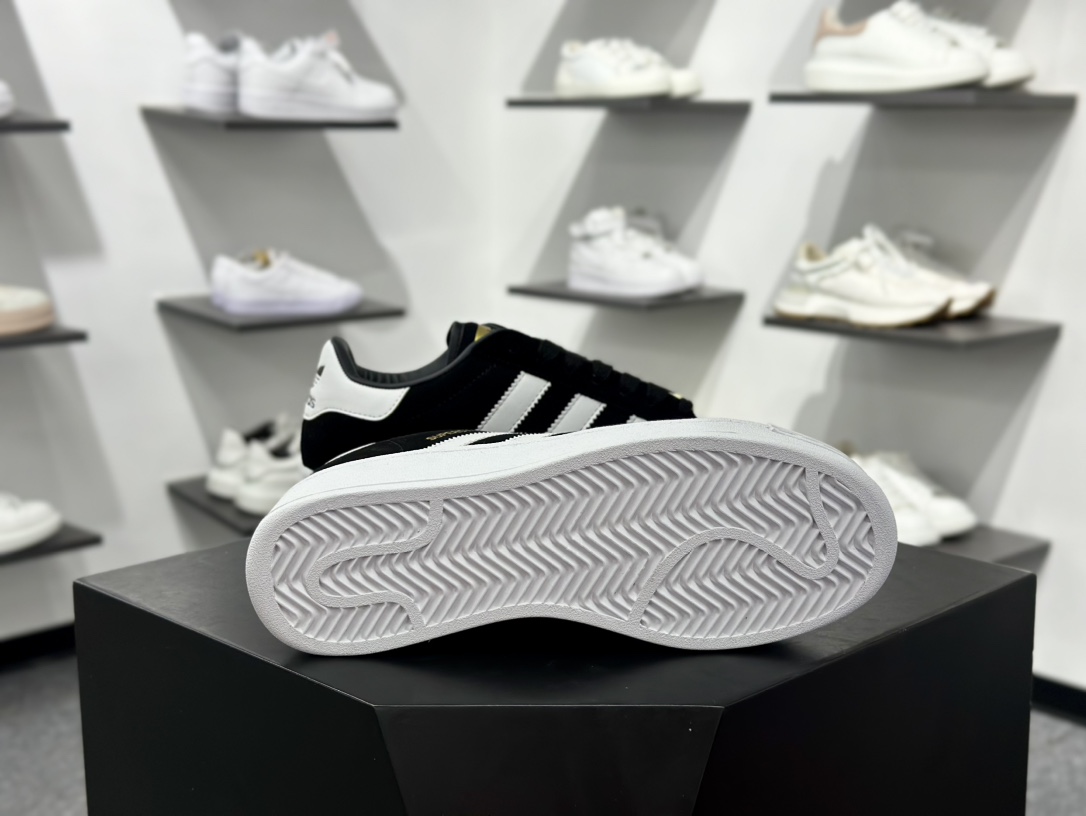 三叶草Adidas Originals Superstar XLG 贝壳头系列低帮厚底松糕经板鞋“皮革黑金LOGO” ID4657