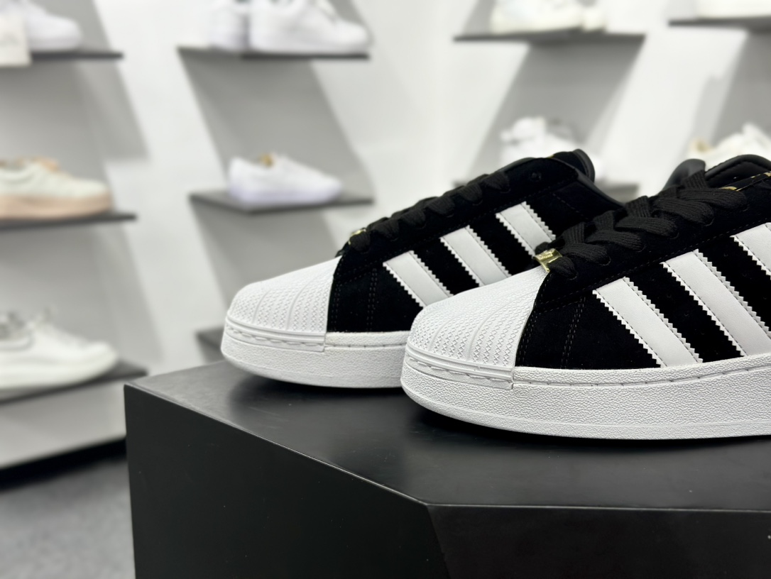 三叶草Adidas Originals Superstar XLG 贝壳头系列低帮厚底松糕经板鞋“皮革黑金LOGO” ID4657