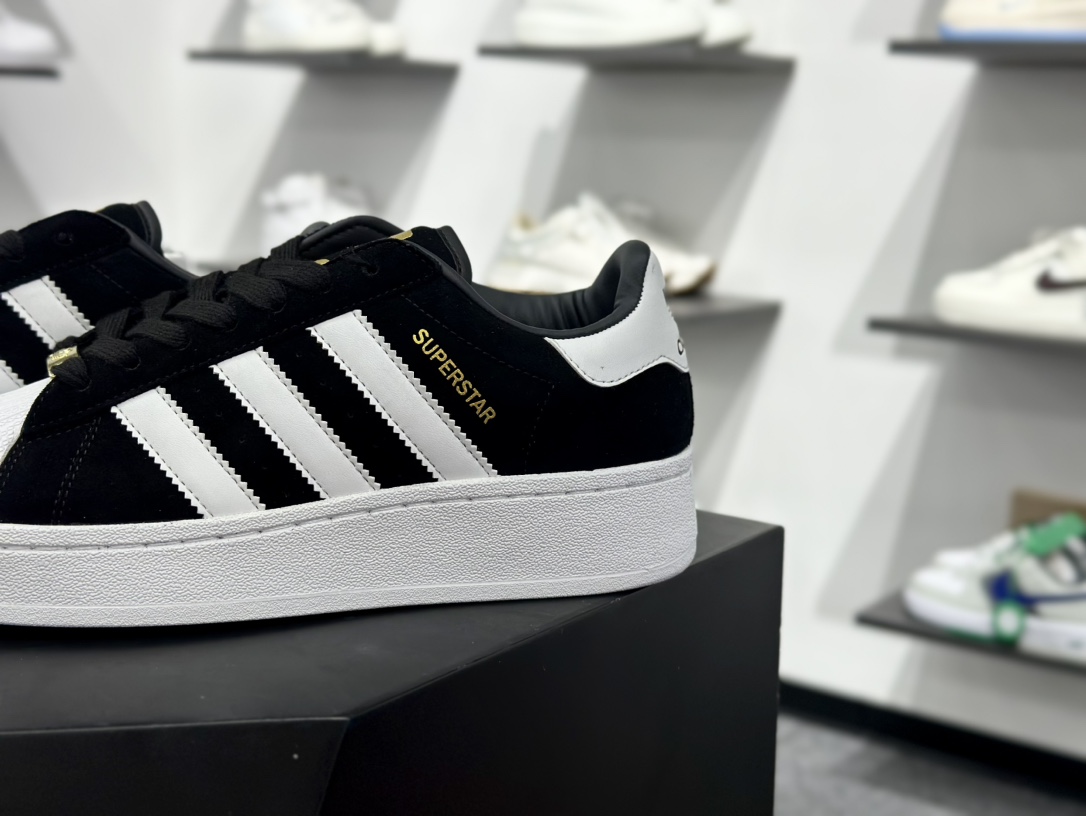 三叶草Adidas Originals Superstar XLG 贝壳头系列低帮厚底松糕经板鞋“皮革黑金LOGO” ID4657