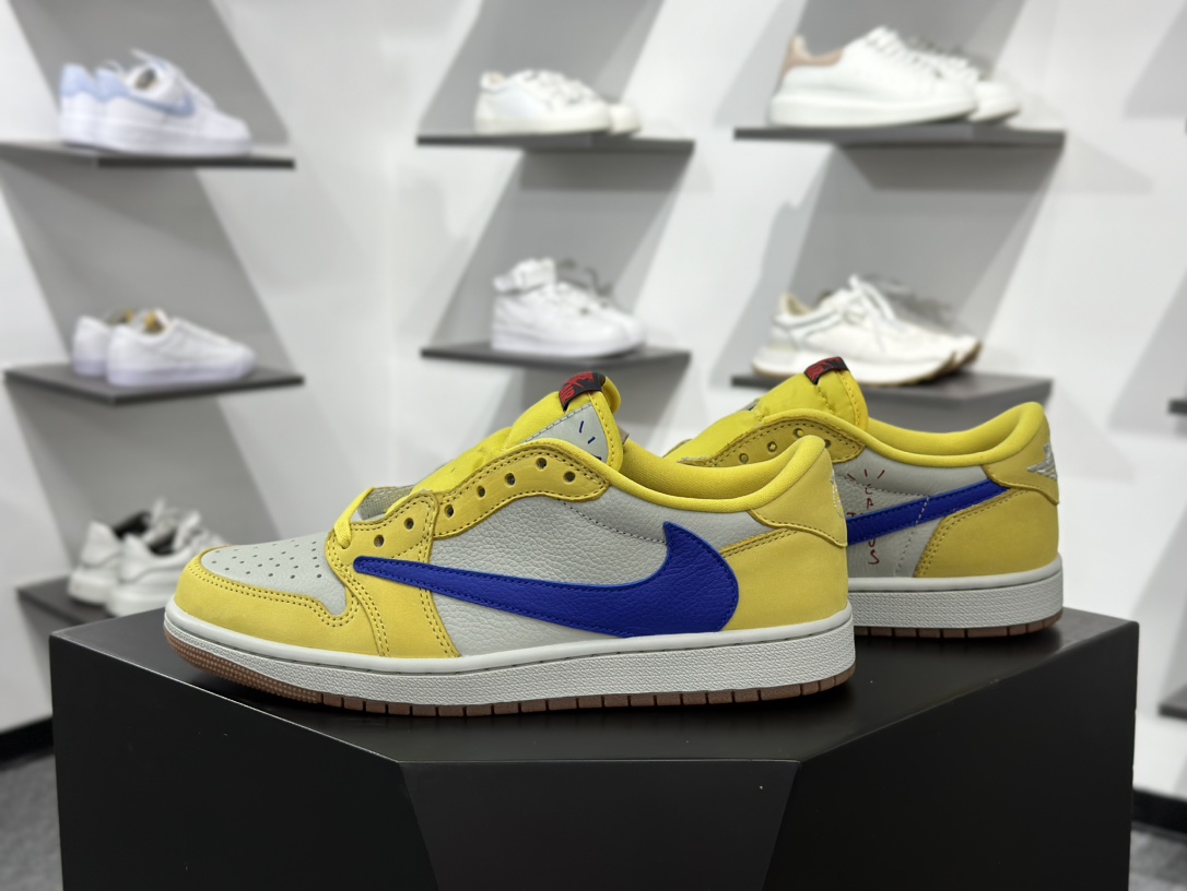 350 Travis Scott x Air Jordan AJ1 Low OG SP TS联名倒钩8.0低帮 DZ4137-700 黄白蓝
