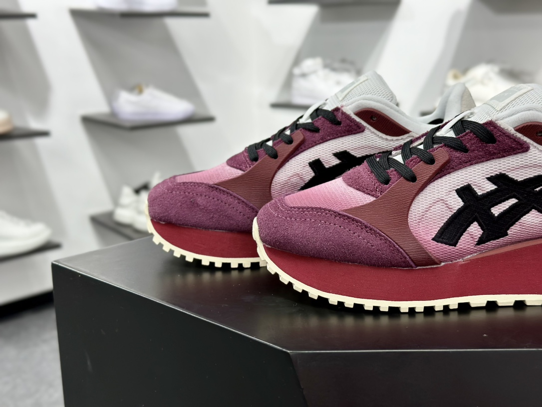 日产经典老牌-鬼塚虎/Onitsuka Tiger MOAGE CO Low 摩纳哥CO系列低帮厚底复古经典百搭休闲慢跑鞋“酒红白黑”1183B555-100