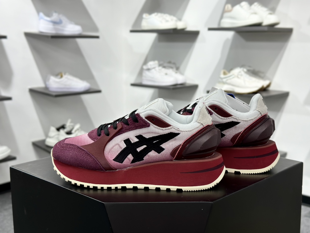 日产经典老牌-鬼塚虎/Onitsuka Tiger MOAGE CO Low 摩纳哥CO系列低帮厚底复古经典百搭休闲慢跑鞋“酒红白黑”1183B555-100