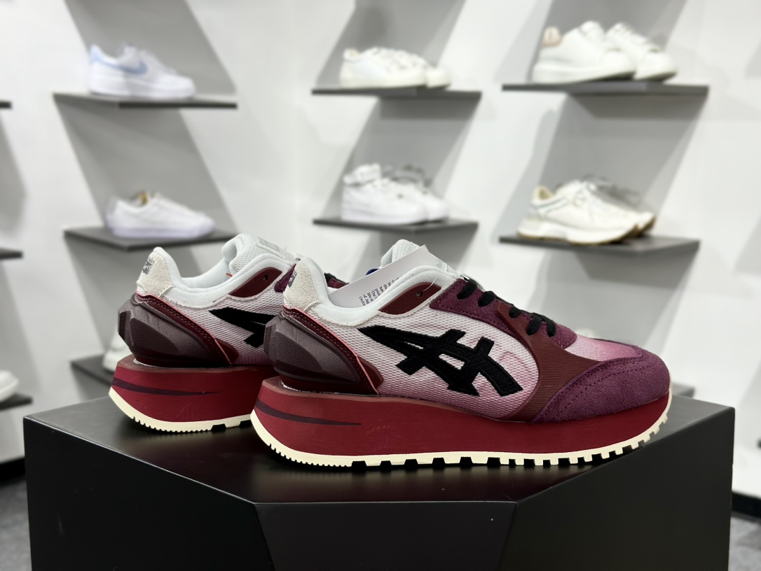 日产经典老牌-鬼塚虎/Onitsuka Tiger MOAGE CO Low 摩纳哥CO系列低帮厚底复古经典百搭休闲慢跑鞋“酒红白黑”1183B555-100