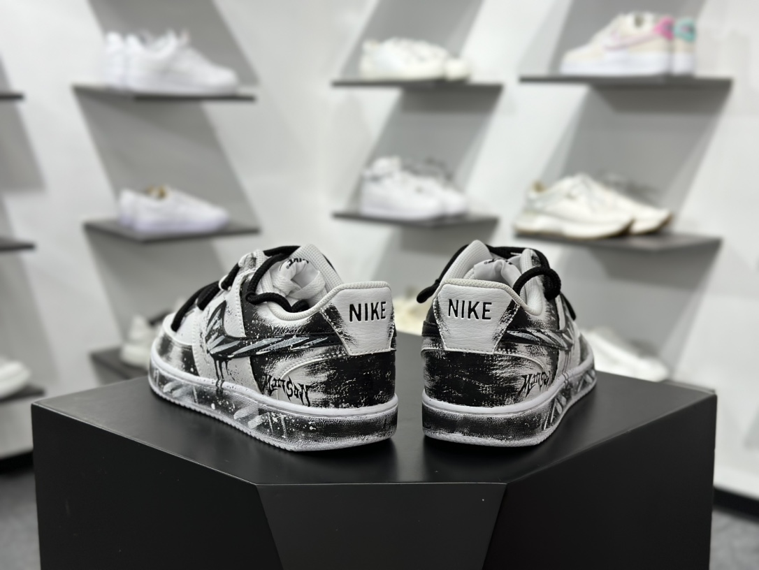 Nike Court Vision 1 Low镜之魅影 绘雅制造 涂鸦泼墨绑带 黑白  DH2987-011